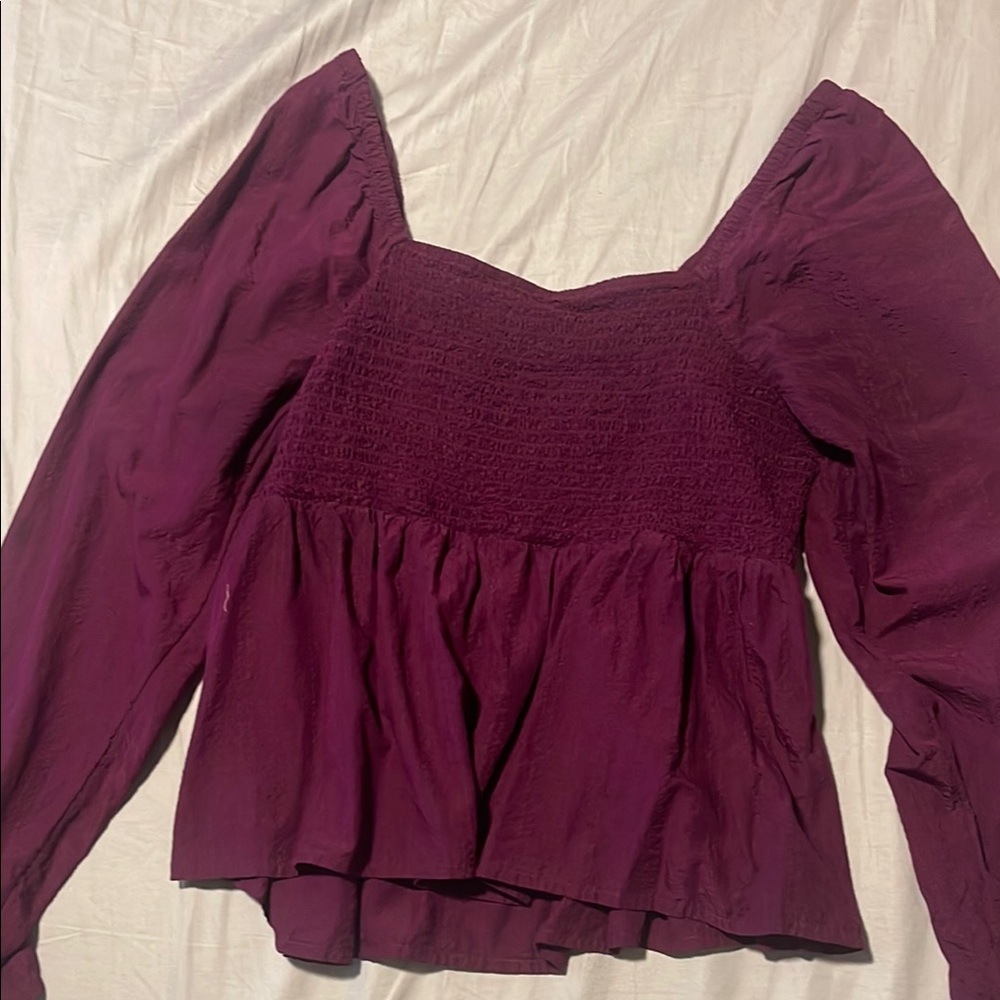 Seersucker Smocked Babydoll Blouse
